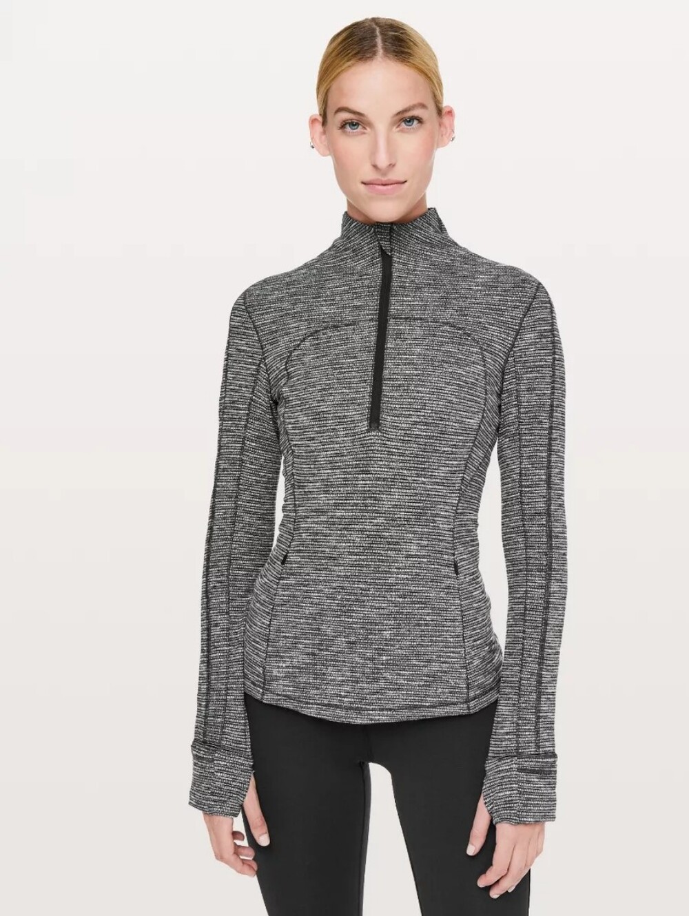 Lululemon Athletica Black & Gray Marled Quarter-Zip Pullover Size 10